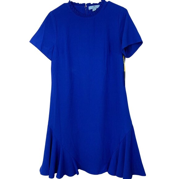 CeCe Godet Royal Blue Dress Size 8 Short Sleeve Ruffle Neck $129 NWT 7651 - Picture 3 of 8